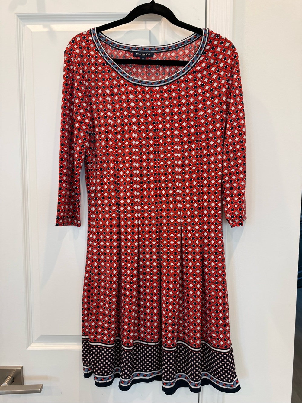 Max Studio Red Geometric Mini Dress with Navy Accents